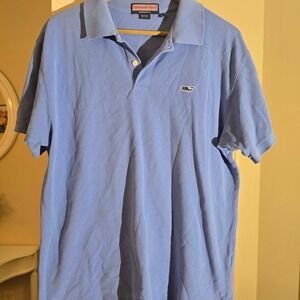 Vineyard Vines By Shep & Ian Mens Medium Blue Cotton Whale Logo Polo‎ Shirt